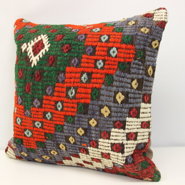 Anatolian Kilim Pillow Cover, 18x18 Inch Wool Chevron Cushion - image 1