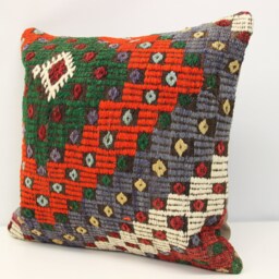 Anatolian Kilim Pillow Cover, 18x18 Inch Wool Chevron Cushion