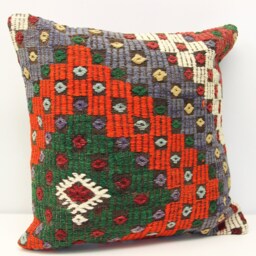 Anatolian Kilim Pillow Cover, 18x18 Inch Wool Chevron Cushion - thumbnail 3