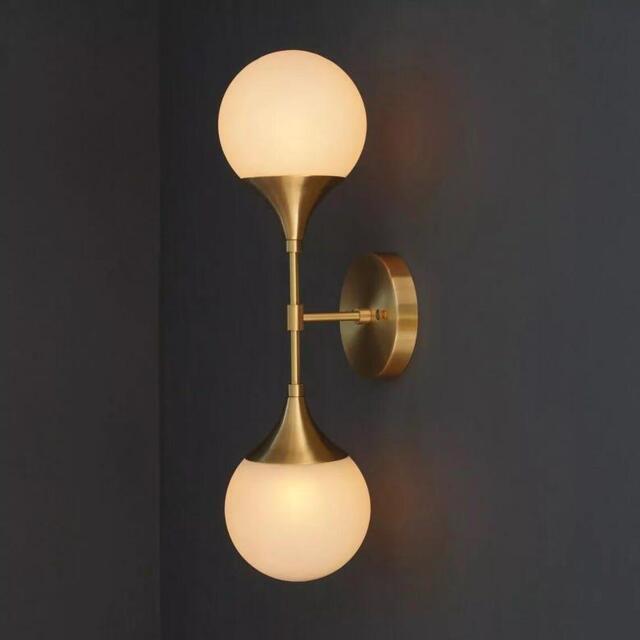 Mid-Century Modern Brass Wall Sconce - Double Globe Light Fixture - image 1