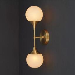 Mid-Century Modern Brass Wall Sconce - Double Globe Light Fixture - thumbnail 1