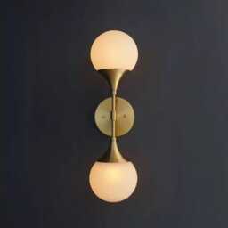 Mid-Century Modern Brass Wall Sconce - Double Globe Light Fixture - thumbnail 2