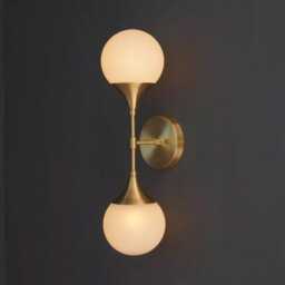 Mid-Century Modern Brass Wall Sconce - Double Globe Light Fixture - thumbnail 3