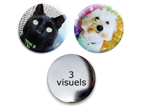 Lot Of 3 Rounds Magnets 56 Mm With Your Drawing, Coloring, Illustration, Message, Photo... What You Want - image 1