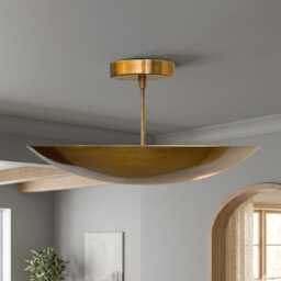 Mid Century Brass Sputnik Chandelier, Six Light Flush Mount Fixture, Mcm Lighting Style - thumbnail 2