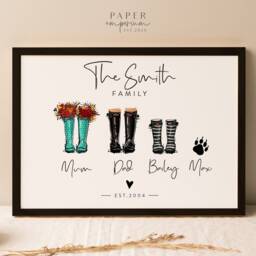 Custom Welly Boots Print For Family, Framed Wellie Print, Family Framed, Gift For Dad, Mum, Personalised #210 - thumbnail 4