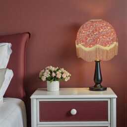 Handmade William Morris Crimson Strawberry Thief Fabric Dome Lampshade Antique Gold Braid & Fringe - thumbnail 3