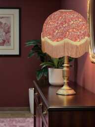 Handmade William Morris Crimson Strawberry Thief Fabric Dome Lampshade Antique Gold Braid & Fringe