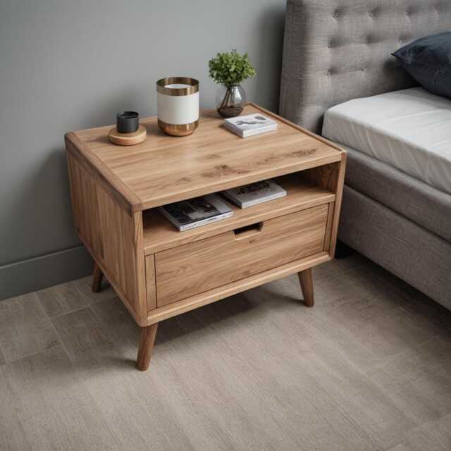 Solid Wood Bedside Table in Oak & Walnut, Modern With Wooden Or Metal Legs, Individually Customizable, Made-To-Measure Nightstand - image 1