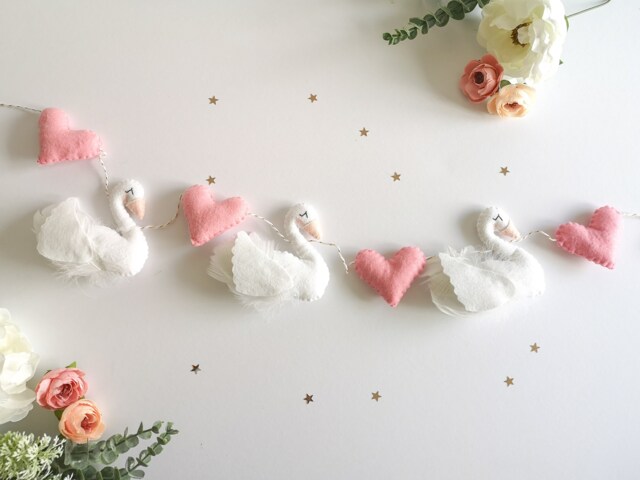 Swan Nursery Decor/Accessories. Girls Garland, Room Accessories, Baby Shower Gift, Swan Heart Felt Swan - image 1