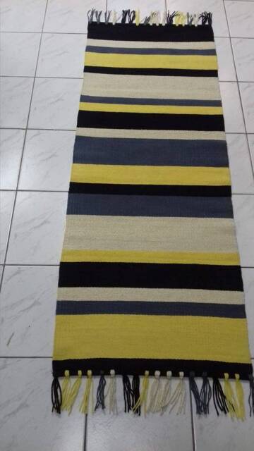 Handwoven Wool Rug, Striped Art Runner, Black, Grey, Yellow - image 1