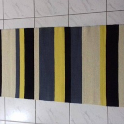 Handwoven Wool Rug, Striped Art Runner, Black, Grey, Yellow - thumbnail 2