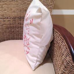 Decorative Pillow Cover, Stencilled Pillow Cover, Clock Pillow, Painted Canvas Red Cover 16 X 16, Modern - thumbnail 2