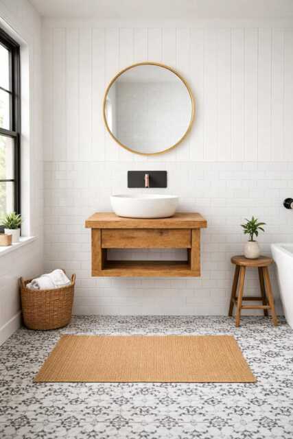 Rustic Floating Washstand Sink Unit With Brackets - image 1