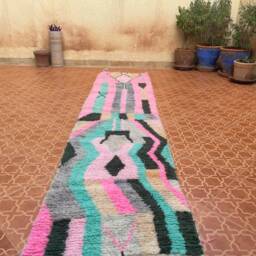 Colored Wool Moroccan Runner Rug Boho Entryway Hallway Rug - 2.1 X 10.2 Ft - thumbnail 2