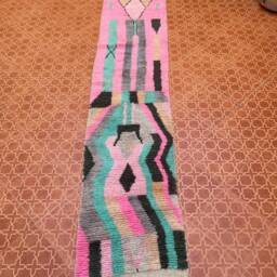 Colored Wool Moroccan Runner Rug Boho Entryway Hallway Rug - 2.1 X 10.2 Ft - thumbnail 3