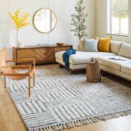 Moroccan Gray Berber Rug, Handwoven Wool Shag Rug With Rectangular Block Patterns, Authentic Beni Ourain Style Carpet, Large 9x12 Area - thumbnail 3