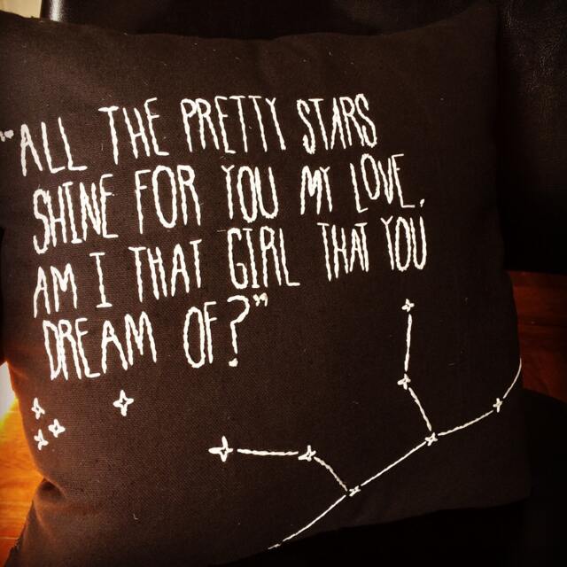 Hand Embroidered Glow in The Dark Constellation Quote Pillow