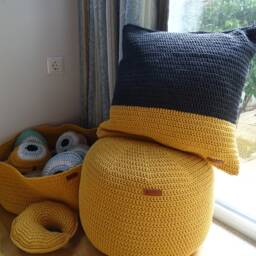 Handmade Modern Crochet Bed/Throw Stuffed Pillow Scandinavian Style Made Of 100% Cotton Macrame Rope, Many Colors, Sizes, Ready To Use - thumbnail 2