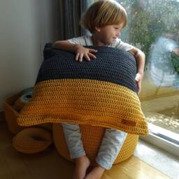 Handmade Modern Crochet Bed/Throw Stuffed Pillow Scandinavian Style Made Of 100% Cotton Macrame Rope, Many Colors, Sizes, Ready To Use - thumbnail 3