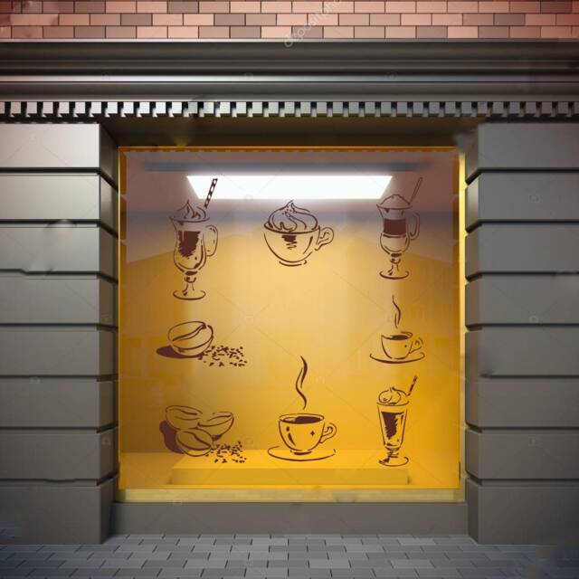 Coffee Wall Decal Beans & Drinks, Removable Vinyl Sticker 1727 - image 1