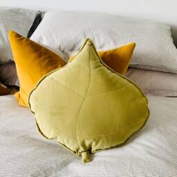 Green Velvet Leaf Pillow, Cushion, Home Decor, Velvet, Throw Cushion, Boho, Eclectic, Kids/Nuresry Room, Bedroom, Floral Cushion - thumbnail 2