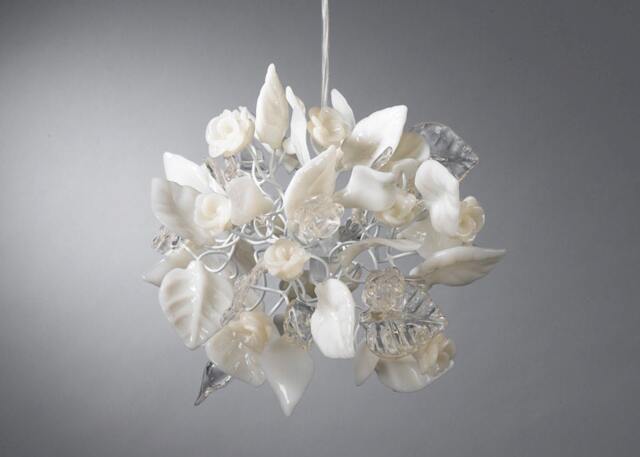 Kitchen Pendant Lighting With Clear & White Flowers Leaves - image 1