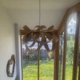 Handmade Wooden Lightshade - Oak Pendant Light Large Chandelier Lampshade Kitchen Island - thumbnail 2
