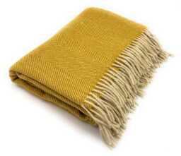 Mustard Herringbone Wool Throw - Recycled, Soft Sofa Blanket - 185x152 cm - thumbnail 1