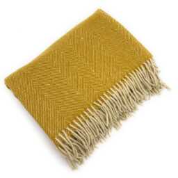Mustard Herringbone Wool Throw - Recycled, Soft Sofa Blanket - 185x152 cm - thumbnail 2