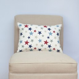 Red & Blue Star Boudoir Cushion. Superstar Constellation Print Design - Perfect For Kids Rooms. 17x12 - thumbnail 2