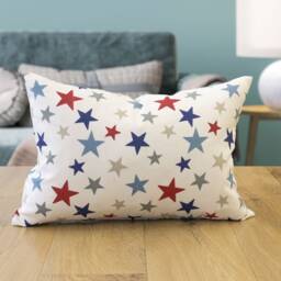 Red & Blue Star Boudoir Cushion. Superstar Constellation Print Design - Perfect For Kids Rooms. 17x12