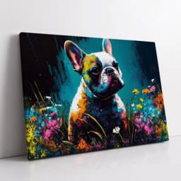French Bulldog With Flowers Dog Pet Abstract Modern Oil Painting Wall Art, Framed Canvas Poster Print, Home Kitchen Office Room Decor, Gifts - thumbnail 2