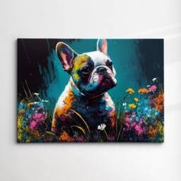 French Bulldog With Flowers Dog Pet Abstract Modern Oil Painting Wall Art, Framed Canvas Poster Print, Home Kitchen Office Room Decor, Gifts - thumbnail 3
