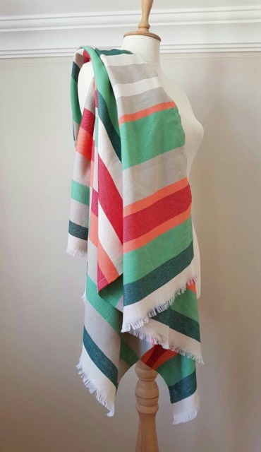 stripe Beach Blanket - Big Towel Camping Throw Natural Bath Sheet Festival Summer Sarong Multicolor Cotton - image 1