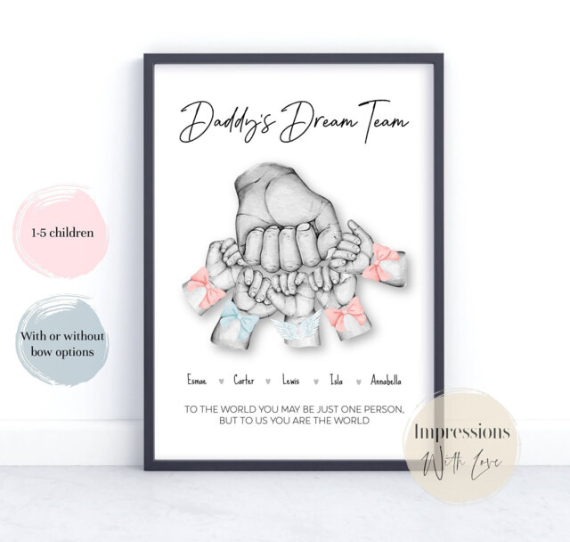 Father's Day Gift, Dad Gifts, Fist Bump Print, Family Hands, Dads Dream Team, Birthday Gift For Dad, Personalised Daddy Present, From Kids - image 1