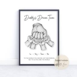 Father's Day Gift, Dad Gifts, Fist Bump Print, Family Hands, Dads Dream Team, Birthday Gift For Dad, Personalised Daddy Present, From Kids - thumbnail 3