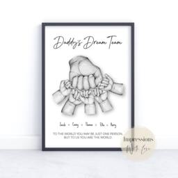 Father's Day Gift, Dad Gifts, Fist Bump Print, Family Hands, Dads Dream Team, Birthday Gift For Dad, Personalised Daddy Present, From Kids - thumbnail 2