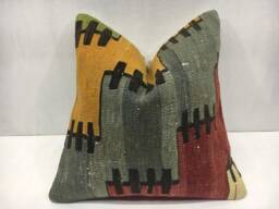 Handwoven Kilim Pillow Cover, Vintage Turkish Rug, Rustic Home Decor - 16x16 - thumbnail 1