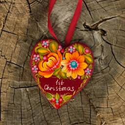 Personalized Heart Ornament, Ukrainian Christmas Decoration, Wooden Petrykivka Painted Custom Heart Decoration - thumbnail 3