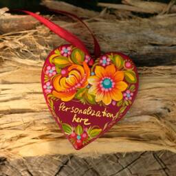 Personalized Heart Ornament, Ukrainian Christmas Decoration, Wooden Petrykivka Painted Custom Heart Decoration - thumbnail 2