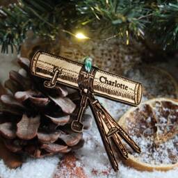 Personalised Telescope Christmas Ornament Astronomy Space Lover Stars Moon Wood Custom Bauble Laser Engraved Rustic Wooden Tree Decoration - thumbnail 2