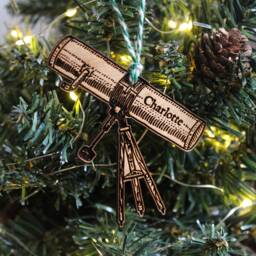 Personalised Telescope Christmas Ornament Astronomy Space Lover Stars Moon Wood Custom Bauble Laser Engraved Rustic Wooden Tree Decoration - thumbnail 3
