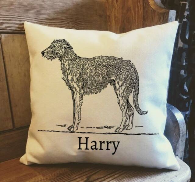 Personalised Irish Wolfhound Dog Country Canvas Cushion - Customised Owner & Lover Linen Puppy Cover With Inner Filler - image 1