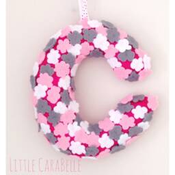 Personalised Felt Flower Covered Hanging Initial. With Pink, White & Grey Flowers. Perfect For A Floral Theme, Nursery, Girls Room, Gift - thumbnail 1