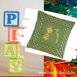 Embroidered Pillow Giraffe + Name //Green// 40x40 Pillowcase Gift Cuddly Cuddle Name - thumbnail 3
