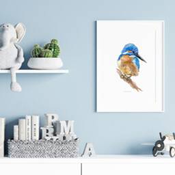 Kingfisher Watercolor Art Print - Teal Blue Bird Zen Decor - thumbnail 3