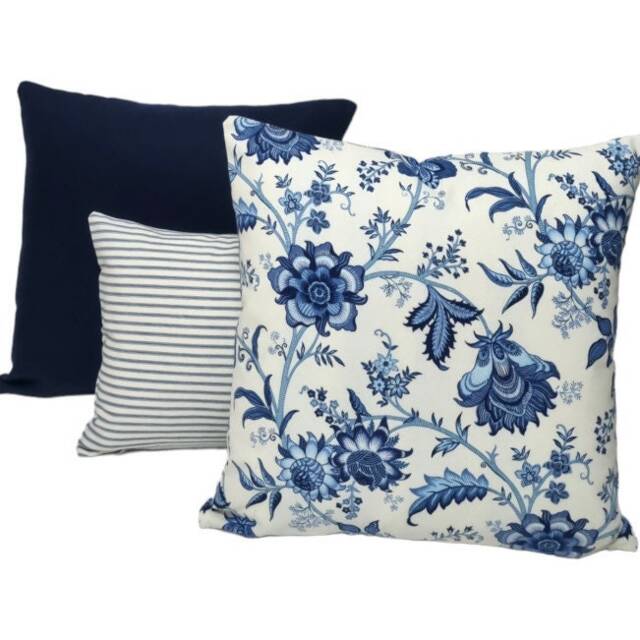 Hamptons Style Cushion Cover, Cover Only, Floral Cushion, Blue & Creamy White Scatter - image 1