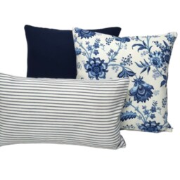 Hamptons Style Cushion Cover, Cover Only, Floral Cushion, Blue & Creamy White Scatter - thumbnail 3
