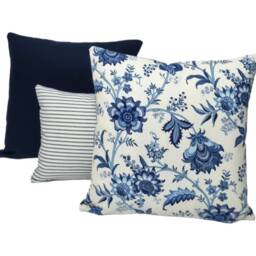 Hamptons Style Cushion Cover, Cover Only, Floral Cushion, Blue & Creamy White Scatter - thumbnail 1